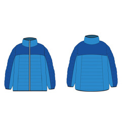 Unisex quilted padded Jacket technical fashion Illustration. Hooded down Jacket technical drawing template