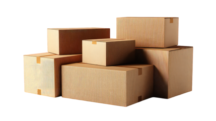 Stacked Brown and Gold Textured Boxes on Transparent Background