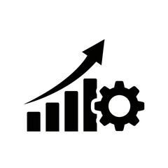 Vector art of icon representing business growth and efficiency with a bar chart, upward arrow, and gear