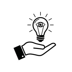 Fototapeta premium Vector art of hand holding a light bulb with an eye inside, symbolizing creativity and innovation