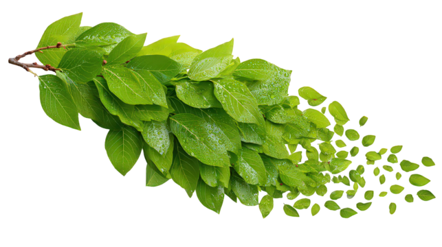 Green Leaves Branch Dispersing on Black Background - Powered by Adobe