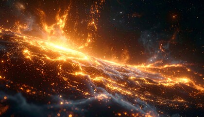 Naklejka premium Fiery Cosmic Landscape with Streaks of Light and Energy.