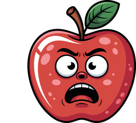 An Illustration of an Apple with an Angry Expressive Face Showing Frustration and Displeasure with its Eyes Wide and Mouth Open Wide in a Screaming Expression Illustrating Negative Emotions in Food