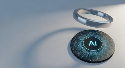 Futuristic AI technology concept with glowing circuits and metallic ring.