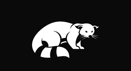 White Raccoon Silhouette Focused on Detail Simple Design Cute Animal Wildlife Illustration Minimalist Style.