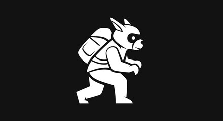 Minimalist white icon of a sneaking animal thief with a backpack.