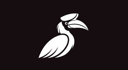 Elegant white hornbill bird illustration on a dark background minimalist design. © gudangPIXEL