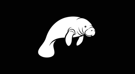 Elegant Manatee Illustration on Black Background.