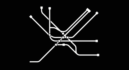 Abstract subway transit map design with interconnected lines and stations.