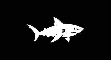Simple white shark silhouette graphic illustration icon.