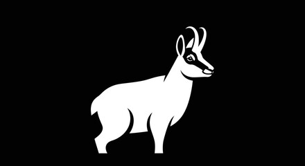 White chamois profile illustration on black background.