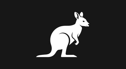 Elegant white kangaroo silhouette isolated on a dark background.