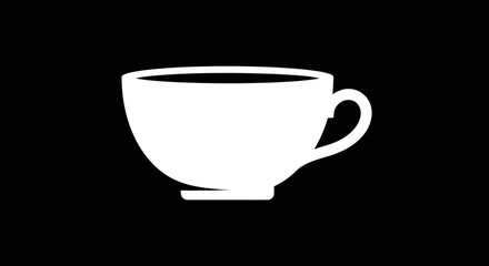 White teacup silhouette on black background simple design for coffee or tea.