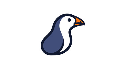 Adorable cartoon puffin bird with white face and orange beak on white background.