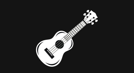Fototapeta premium White ukulele musical instrument silhouette on black background graphic illustration.
