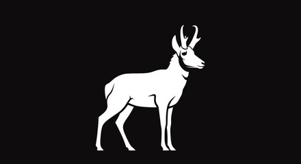 Pronghorn Antelope Profile White Silhouette.