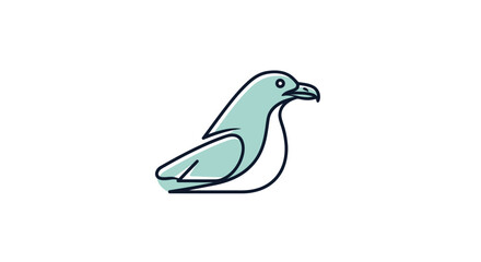 Outlined illustration of a seabird profile view simple design light teal color minimalist style.