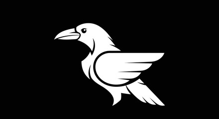 Stylized White Raven Bird Design Illustration.
