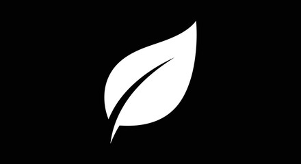 Simple White Leaf Illustration on Black Background.