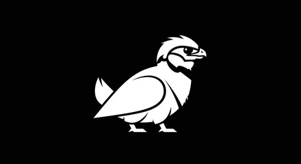 Stylized white bird character with a helmet illustration.