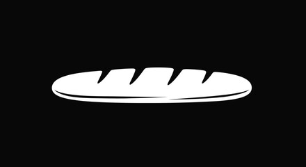 Freshly baked baguette bread loaf with diagonal cuts isolated on black background.