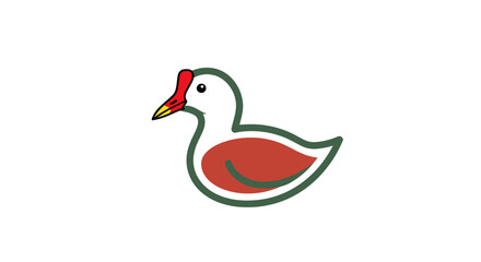 Simple stylized duck illustration with red and green accents.