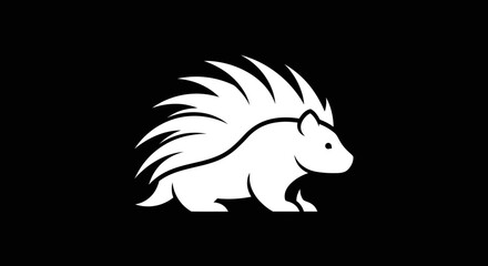 Minimalist Porcupine Illustration on Black Background.