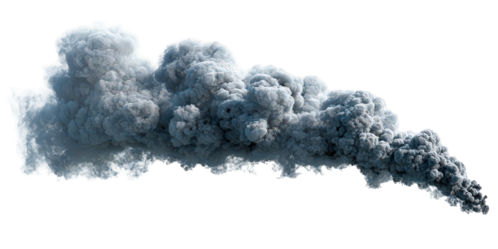 Grey and Blue Smoke Plume on Transparent Background