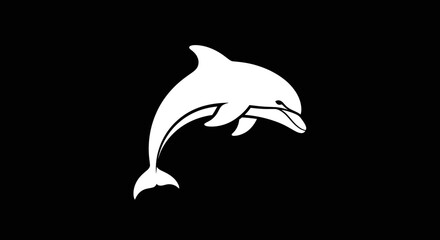White Dolphin Silhouette on Black Background.