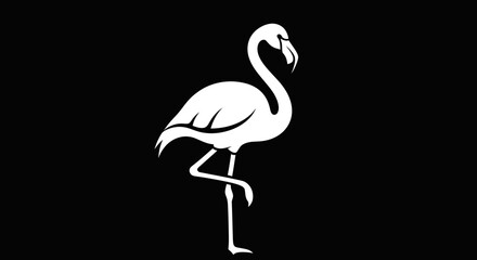 Elegant White Flamingo Silhouette Standing Gracefully on One Leg.
