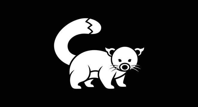 Monochrome line art illustration of a civet cat.