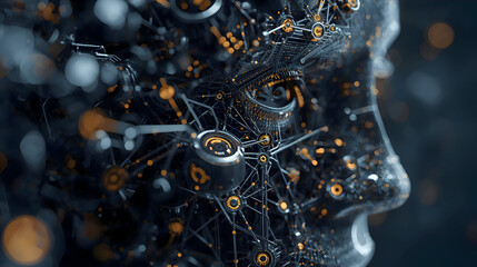 Modern AI model that generates greater returns for users and organizations, showcasing intricate neural network technology with powerful, intelligent vision for future