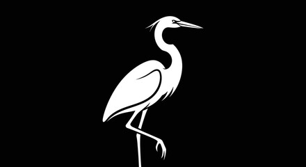 Naklejka premium Elegant White Heron Bird Silhouette.