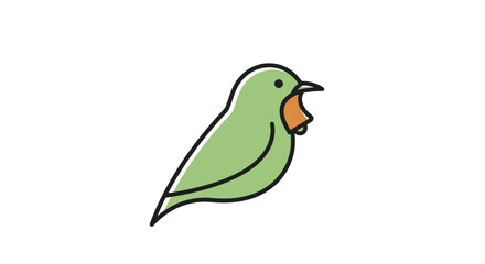 Stylized Green Bird Illustration with Orange Beak and Black Outline.