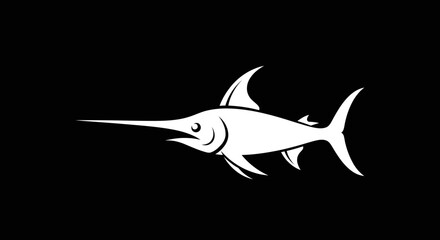 Elegant white swordfish silhouette against a stark black backdrop.