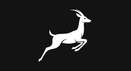 Graceful white gazelle leaping dynamically captured in a minimalist silhouette style.