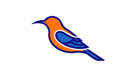 Stylized orange and blue bird logo design illustration.