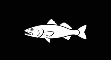 White Fish Illustration on Black Background.