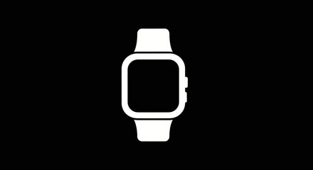 White Smartwatch Silhouette on Black Background.