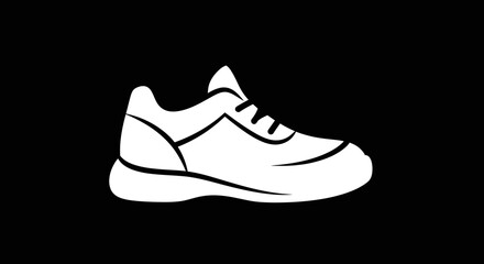 White Athletic Shoe Silhouette on Black Background.