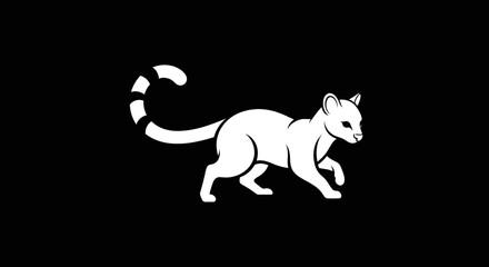 White silhouette of a walking civet cat illustration.