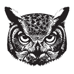Obraz premium Silhouette of an owl head, showcasing its piercing eyes and feathered features, a symbol of wisdom and mystery, often associated with nocturnal habits and folklore