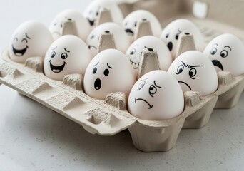 Carton of Eggs with Faces Expressing Various Emotions and Feelings

