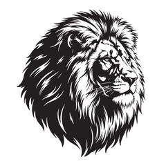 Fototapeta premium Majestic lion head illustration, showcasing intricate details of its mane and facial features, perfect for wildlife, tattoo, or design projects