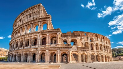 Fototapeta premium Iconic Colosseum in Rome, Italy: A Majestic Ancient Amphitheater Under a Clear Blue Sky