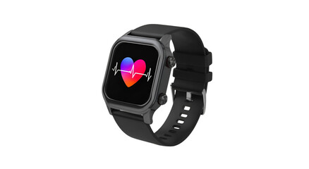 A sleek black smartwatch displaying a colorful heart rate monitor screen, ideal for fitness enthusiasts and tech lovers alike.