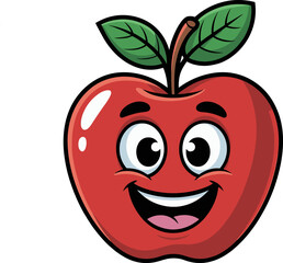 Obraz premium A Cheerful Red Apple Character with a Wide Smile and Big Eyes Illustrating a Healthy and Happy Fruit for Childrens Education and Healthy Eating Campaigns