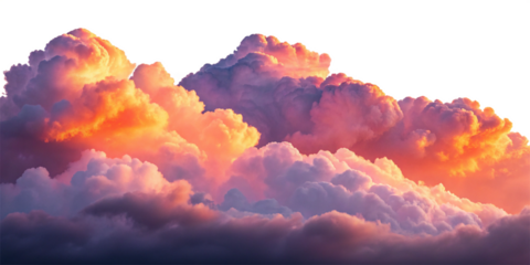 Realistic Fluffy Sunset Clouds with Warm Pink and Orange Hues on Transparent Background
High-Resolution Dreamy Cloudscape at Sunset with Soft Lighting and Vibrant Colors
