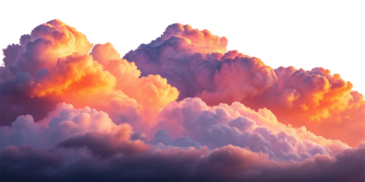 Realistic Fluffy Sunset Clouds with Warm Pink and Orange Hues on Transparent Background
High-Resolution Dreamy Cloudscape at Sunset with Soft Lighting and Vibrant Colors