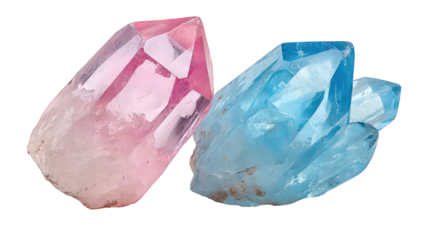 Pink and Blue Glitter Crystals on Transparent Background